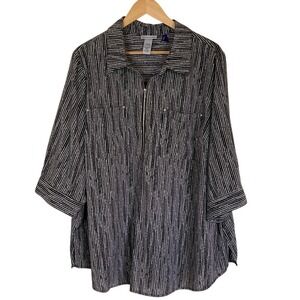 Catherines Womens Popover Black White‎ Blouse Size 2XP 3/4 Sleeve Office Dressy